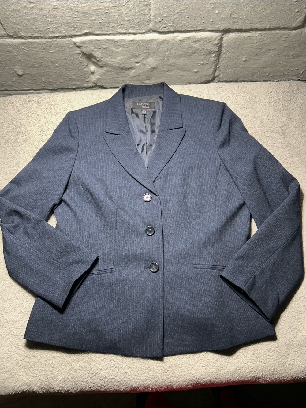 Collections by Le Suit Women's Grey Pinstripe Blazer Jacket 3-Button Size 14